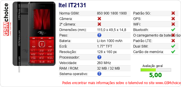 Itel IT2131 Especificações técnicas do telemóvel Itel IT2131 Especificações técnicas do telemóvel