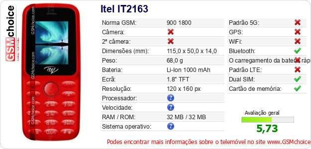 Itel IT2163 Especificações técnicas do telemóvel Itel IT2163 Especificações técnicas do telemóvel
