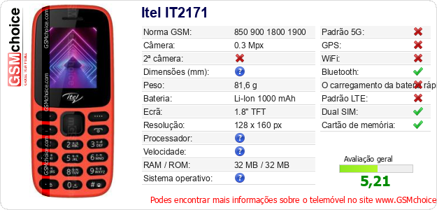Itel IT2171 Especificações técnicas do telemóvel Itel IT2171 Especificações técnicas do telemóvel