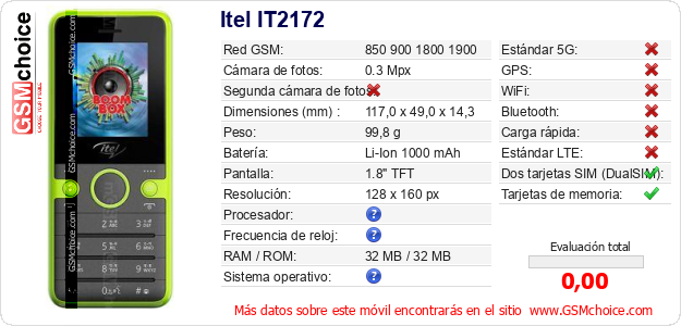 Itel IT2172 Datos técnicos del móvil 