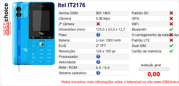 Itel IT2176 Especificações técnicas do telemóvel 