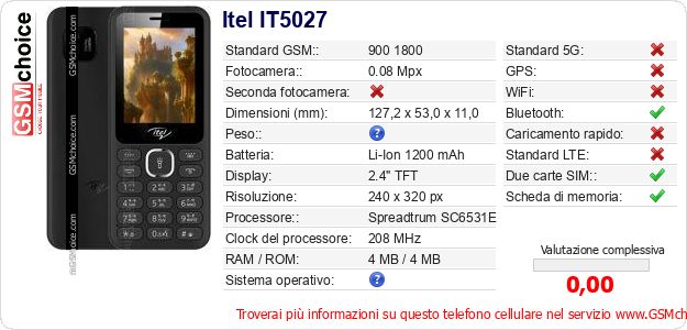 Itel IT5027 Dati tecnici di telefono cellulare 