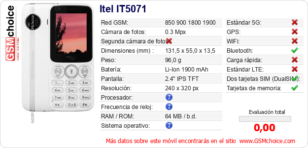Itel IT5071 Datos técnicos del móvil Itel IT5071 Datos técnicos del móvil