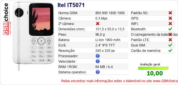 Itel IT5071 Especificações técnicas do telemóvel Itel IT5071 Especificações técnicas do telemóvel