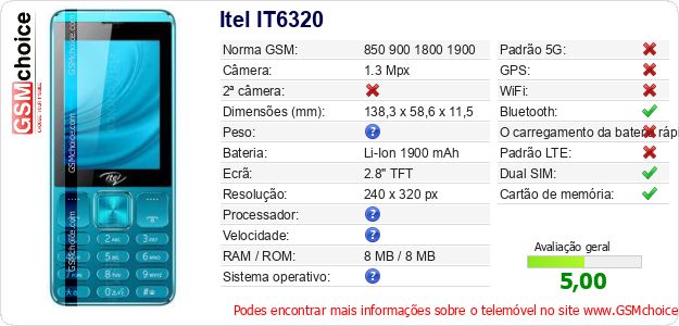 Itel IT6320 Especificações técnicas do telemóvel Itel IT6320 Especificações técnicas do telemóvel