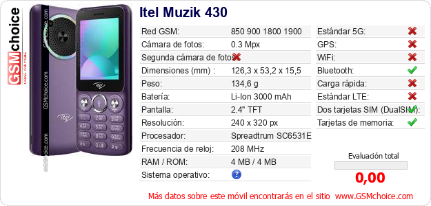 Itel Muzik 430 Datos técnicos del móvil Itel Muzik 430 Datos técnicos del móvil