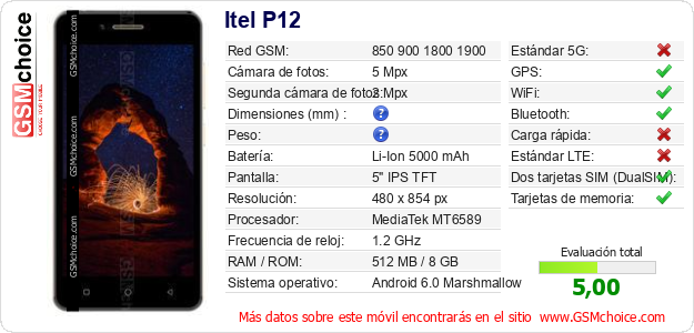 Itel P12 Datos técnicos del móvil 