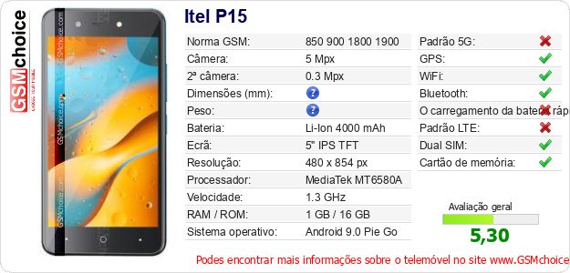 Itel P15 Especificações técnicas do telemóvel Itel P15 Especificações técnicas do telemóvel