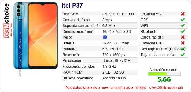 Itel P37 Datos técnicos del móvil 