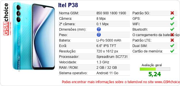 Itel P38 Especificações técnicas do telemóvel Itel P38 Especificações técnicas do telemóvel