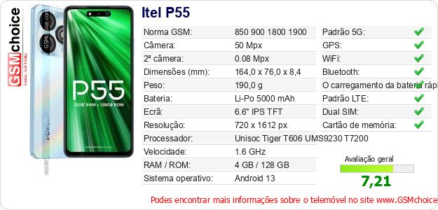 Itel P55 Especificações técnicas do telemóvel Itel P55 Especificações técnicas do telemóvel