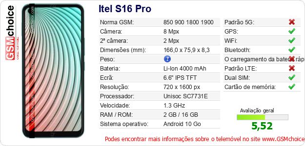 Itel S16 Pro Especificações técnicas do telemóvel 