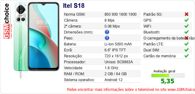 Itel S18 Especificações técnicas do telemóvel 