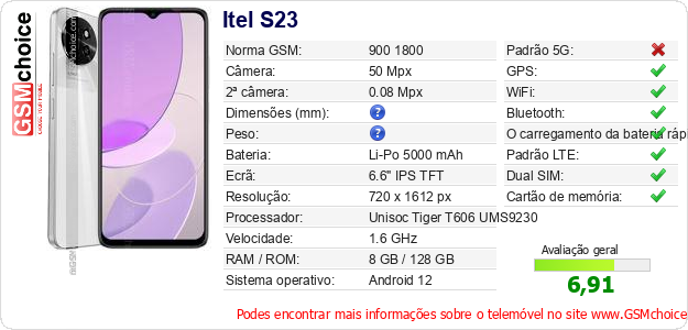 Itel S23 Especificações técnicas do telemóvel Itel S23 Especificações técnicas do telemóvel