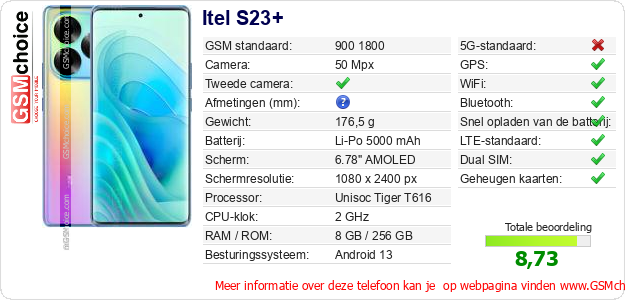 Itel S23+ Technische gegevens Itel S23+ Technische gegevens