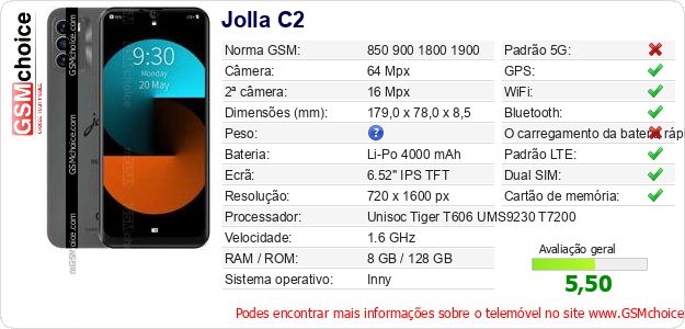 Jolla C2 Especificações técnicas do telemóvel Jolla C2 Especificações técnicas do telemóvel