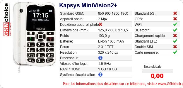 Kapsys MiniVision2+ Fiche technique Kapsys MiniVision2+ Fiche technique