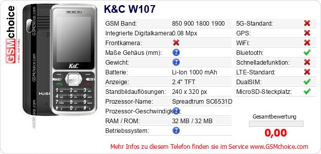 K&C W107 technische Daten K&C W107 technische Daten