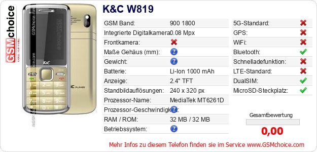 K&C W819 technische Daten K&C W819 technische Daten