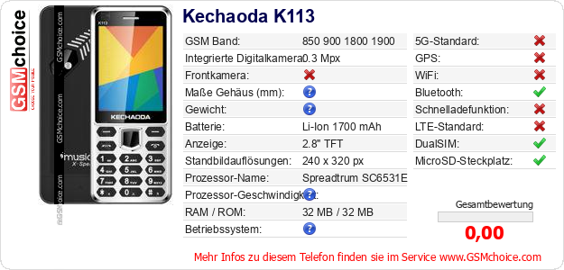 Kechaoda K113 technische Daten Kechaoda K113 technische Daten