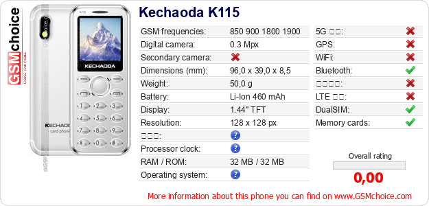 Kechaoda K115 手機技術數據