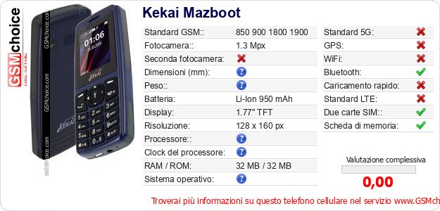 Kekai Mazboot Dati tecnici di telefono cellulare Kekai Mazboot Dati tecnici di telefono cellulare