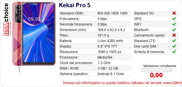 Kekai Pro 5 Dati tecnici di telefono cellulare Kekai Pro 5 Dati tecnici di telefono cellulare