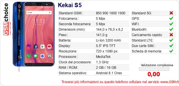 Kekai S5 Dati tecnici di telefono cellulare Kekai S5 Dati tecnici di telefono cellulare
