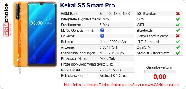 Kekai S5 Smart Pro technische Daten Kekai S5 Smart Pro technische Daten