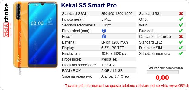 Kekai S5 Smart Pro Dati tecnici di telefono cellulare Kekai S5 Smart Pro Dati tecnici di telefono cellulare