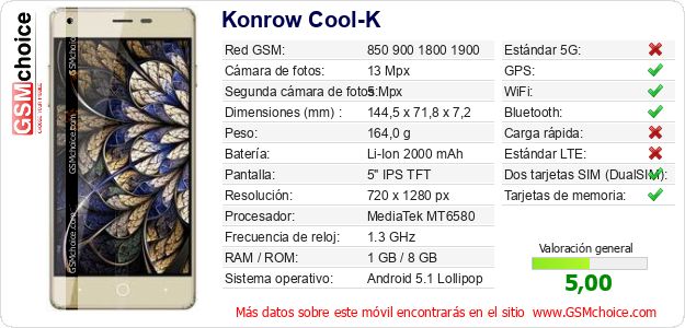 Konrow Cool-K Datos técnicos del móvil Konrow Cool-K Datos técnicos del móvil