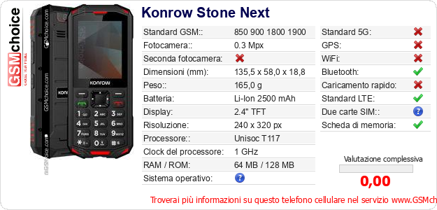 Konrow Stone Next Dati tecnici di telefono cellulare 