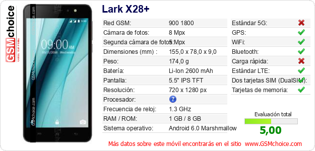 Lark X28+ Datos técnicos del móvil Lark X28+ Datos técnicos del móvil
