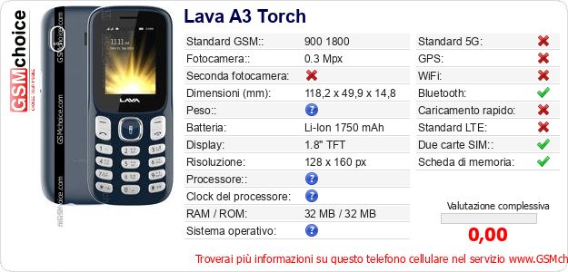 Lava A3 Torch Dati tecnici di telefono cellulare Lava A3 Torch Dati tecnici di telefono cellulare