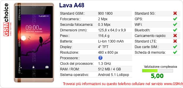 Lava A48 Dati tecnici di telefono cellulare Lava A48 Dati tecnici di telefono cellulare