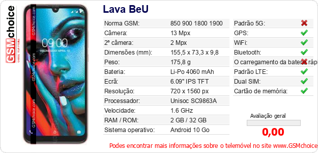 Lava BeU Especificações técnicas do telemóvel 