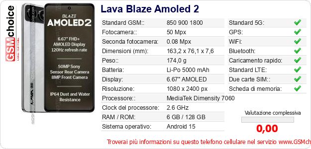 Lava Blaze Amoled 2 Dati tecnici di telefono cellulare Lava Blaze Amoled 2 Dati tecnici di telefono cellulare