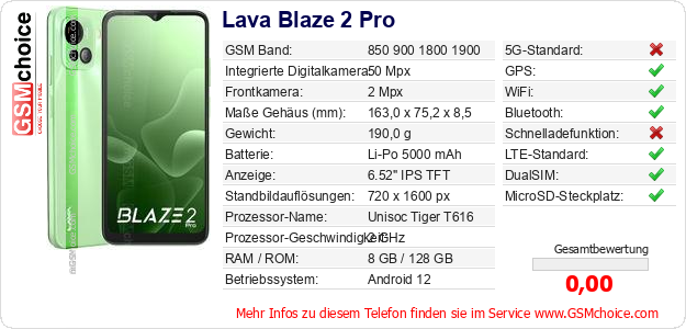 Lava Blaze 2 Pro technische Daten Lava Blaze 2 Pro technische Daten