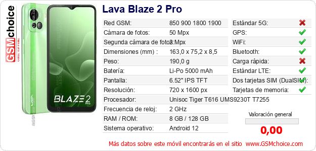 Lava Blaze 2 Pro Datos técnicos del móvil 