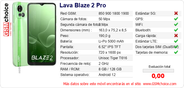 Lava Blaze 2 Pro Datos técnicos del móvil 