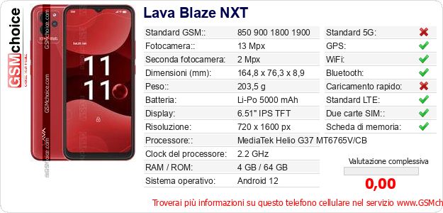 Lava Blaze NXT Dati tecnici di telefono cellulare Lava Blaze NXT Dati tecnici di telefono cellulare