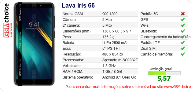 Lava Iris 66 Especificações técnicas do telemóvel Lava Iris 66 Especificações técnicas do telemóvel