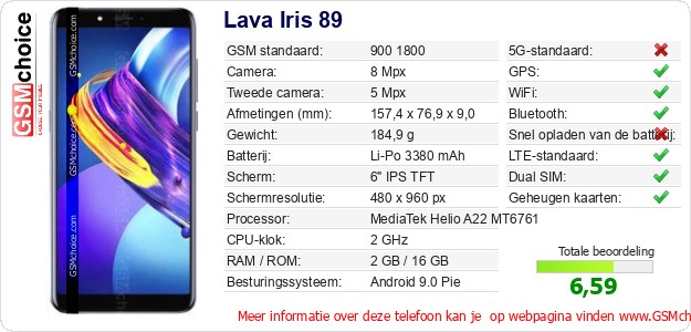Lava Iris 89 Technische gegevens Lava Iris 89 Technische gegevens