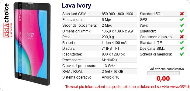 Lava Ivory Dati tecnici di telefono cellulare Lava Ivory Dati tecnici di telefono cellulare