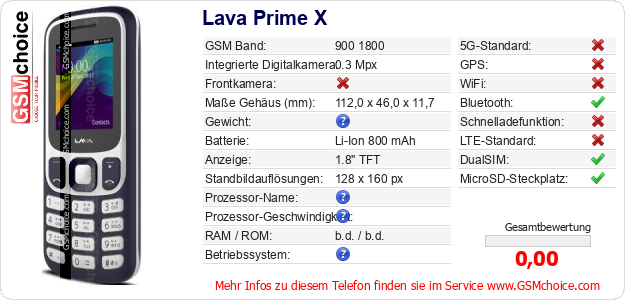Lava Prime X technische Daten Lava Prime X technische Daten