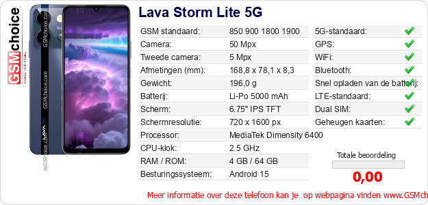 Lava Storm Lite 5G Technische gegevens 
