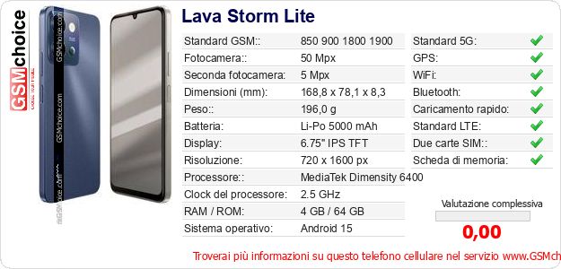 Lava Storm Lite Dati tecnici di telefono cellulare Lava Storm Lite Dati tecnici di telefono cellulare