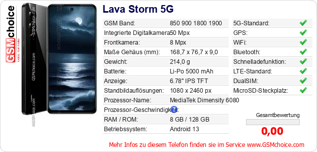 Lava Storm 5G technische Daten Lava Storm 5G technische Daten