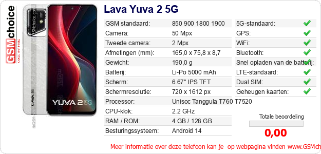 Lava Yuva 2 5G Technische gegevens Lava Yuva 2 5G Technische gegevens