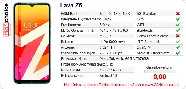 Lava Z6 technische Daten Lava Z6 technische Daten